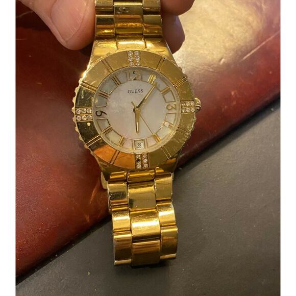Women's Rose Gold Tone Guess Watch, G10581L, MOP Face, Crystal Accent - Picture 1 of 4